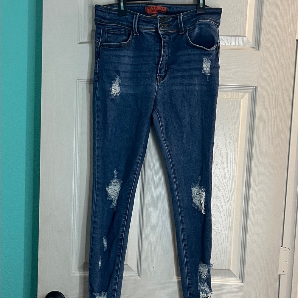 Wax Jean Dark Blue Distressed Skinny Jeans